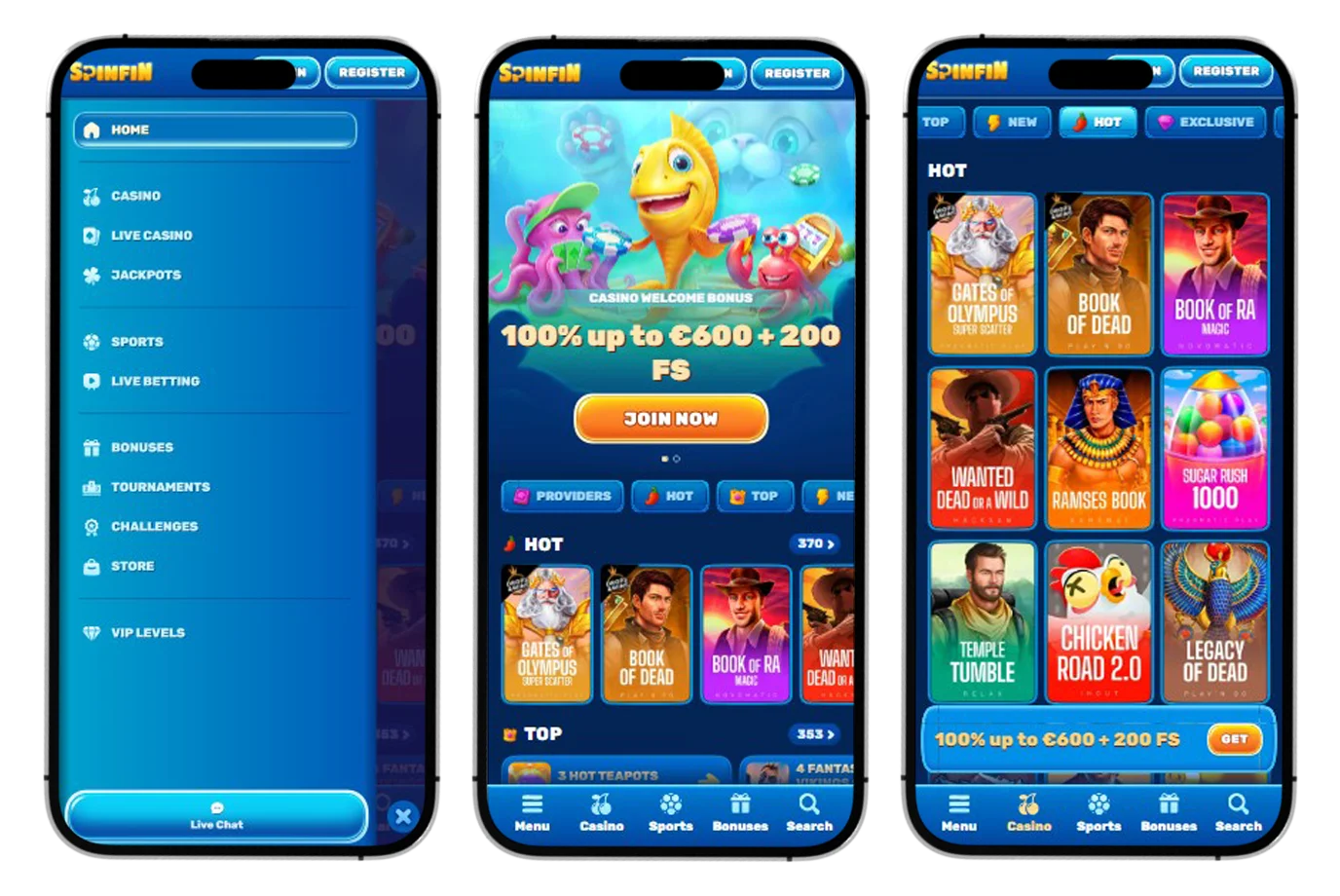 Spinfin Casino Mobiele versie en app